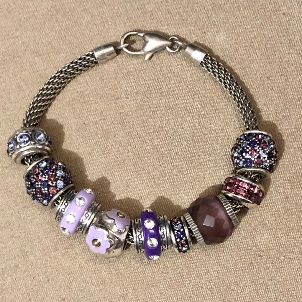 Brighton Spectrum Bead in Amethyst with Square dark purple crystals Silver edges - Picture 7 of 9